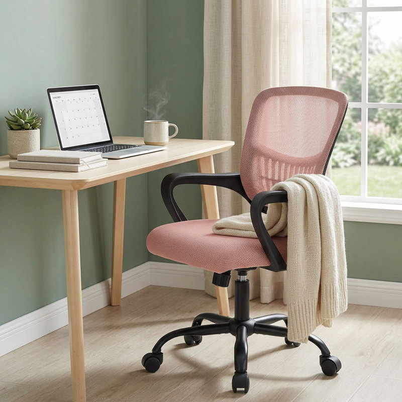 Ergonomic Mesh Task Chair with Fixed Arms, Pink, Black