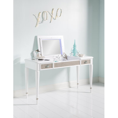 OMG Vanity Desk (2 Drawers, Flip Top For Lighted Mirror, Led & Power Port)