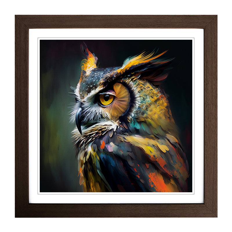 Owl Gestural Art - Framed Print, Walnut