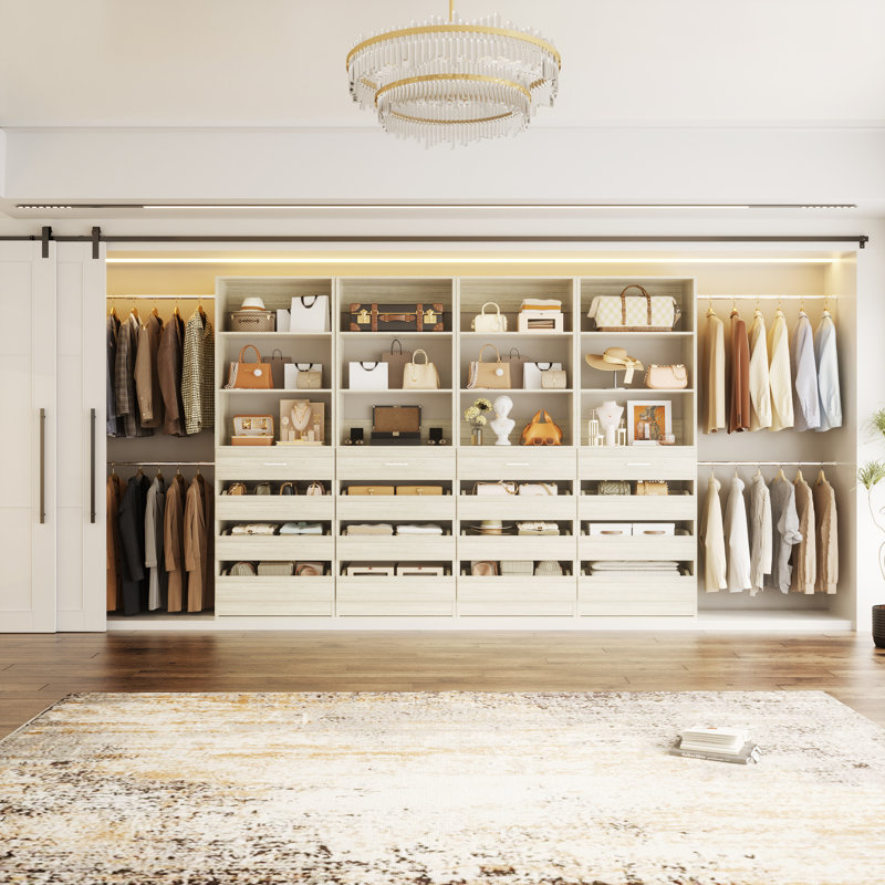 85.2"-462.8" Closet System With Drawers And Rods, Beige