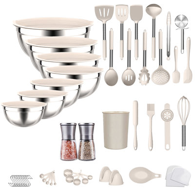 Ensemble d'ustensiles de cuisine 32 pièces en acier inoxydable avec bol à mélanger 7 pièces avec couvercles 32 pièces