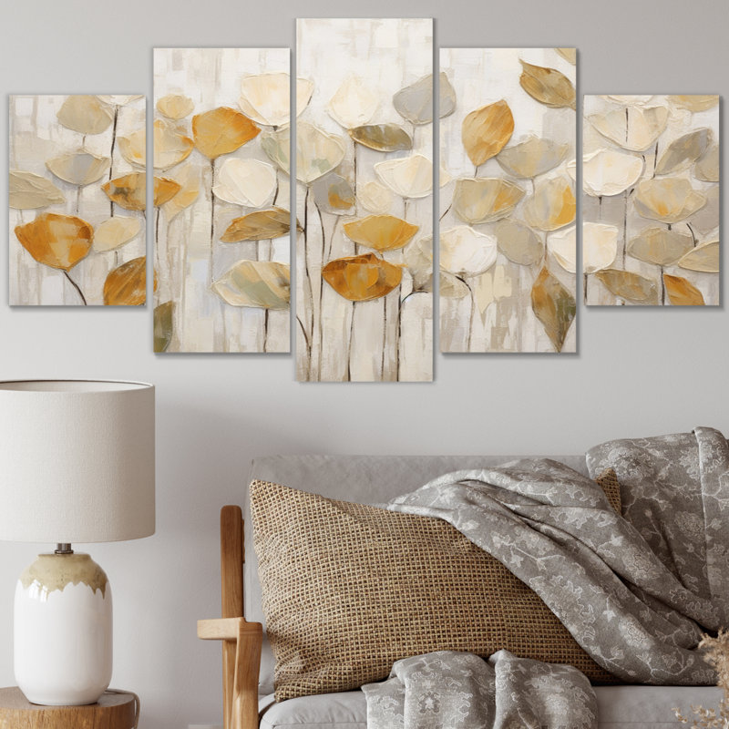 «Beige Botanical Impressions II» sur toile, reproduction de 5 pièces