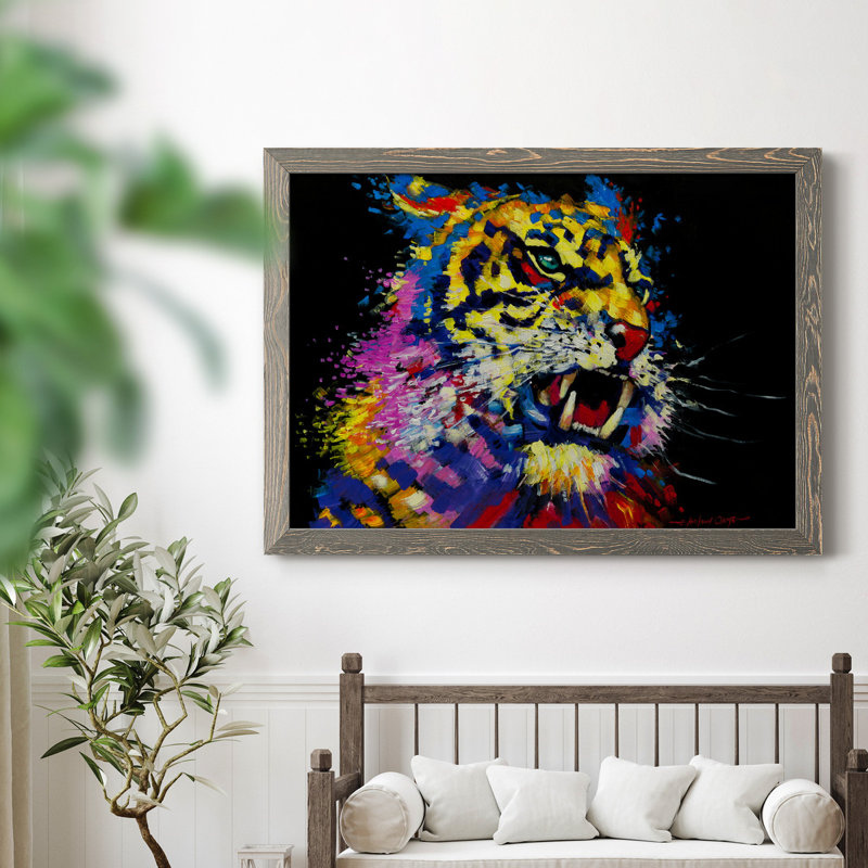 Tigre - peinture sur toile encadrée, Gris, H 37,5 po x l 27,5 po x P 1,5 po