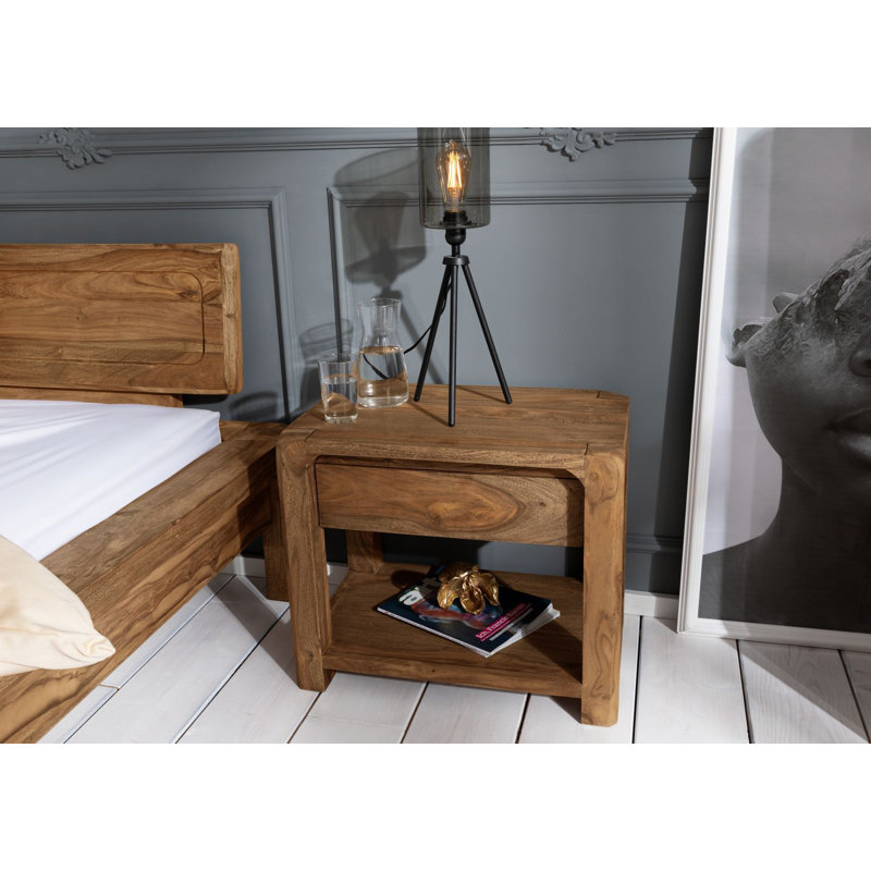 Bueno 40cm W Solid Wood Bedside Table, Brown