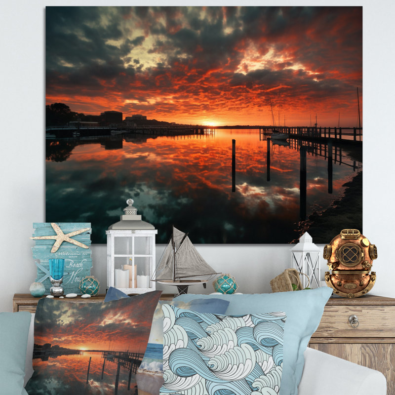 Coucher de soleil sur le port IV - Impression, H 24 po x l 32 po x P 1 po, Toile tendue