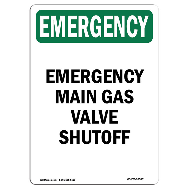 Main Gas Valve Shutoff, 18" H x 12" W x 0.1" D