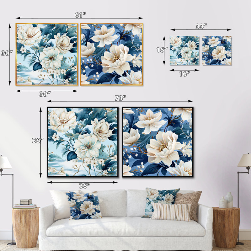 Walpole - Ensemble de 2 collages floraux carrés, H 16 po x l 33 po, Cadre flottant brun