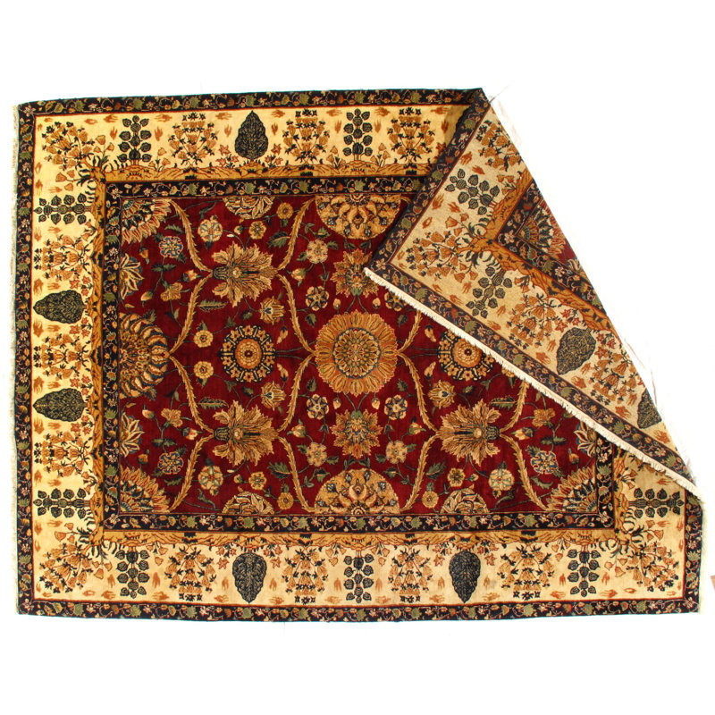 Tapis unique en laine noué à la main rouge / or 8 pi x 10 pi Nashira
