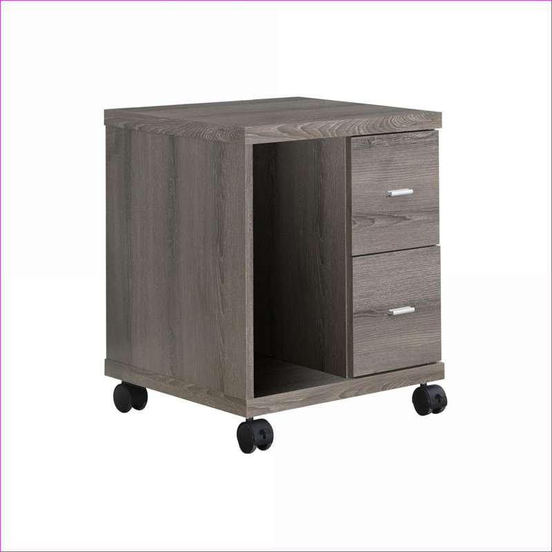 Armoires | Classeur mobile moderne à roulettes | Chariot d'imprimante de bureau avec rangement | 2 tiroirs Compartiment ouvert | Finition d'aspect bois taupe foncé | taupe | Panneau de particules