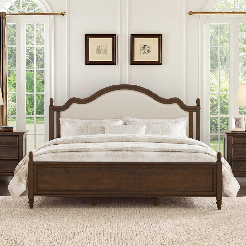 Ensemble de chambre avec lit plateforme Mid-Century, Noyer foncé, Très grand lit