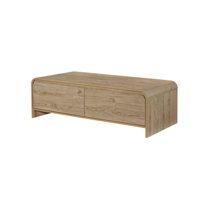 Maria Coffee Table, 2 Drawer And Waterfall Style, Wood 47 Inch by Benjara
