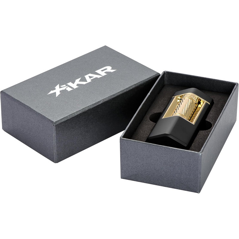 Xikar Meridian Triple Soft Flame Cigar Lighter, Black & Gold