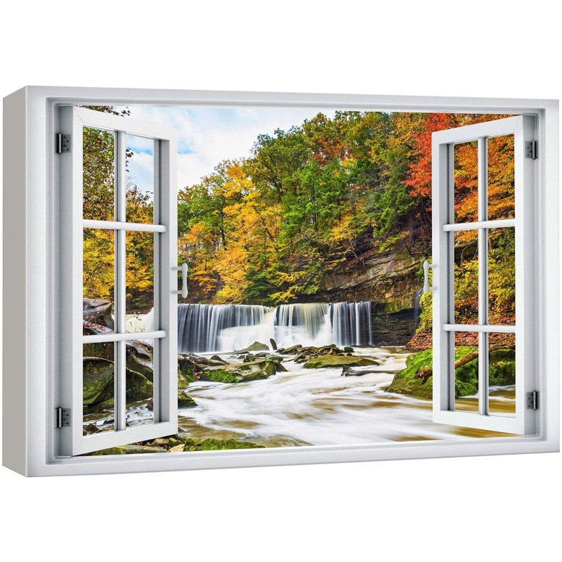 Automne, automne, «fenêtre, vue, automne, forêt, arbre, rivière, rapides, images naturelles, paysage, H 16 po x l 24 po