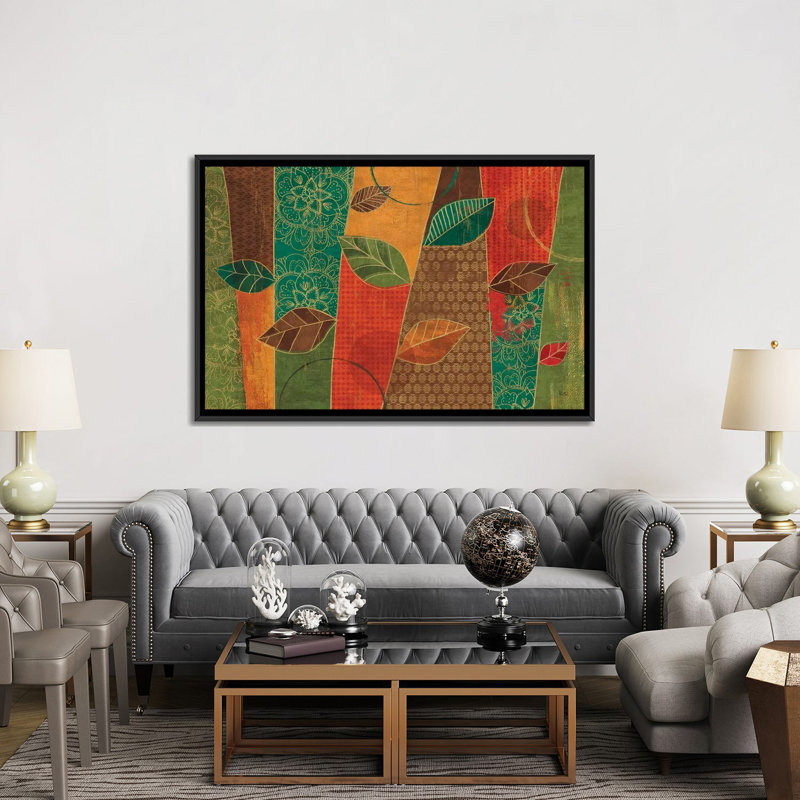 « bohémien leaves i », impression sur toile, H 40 po x l 60 po x P 1,5 po, Toile avec cadre noir, Pas de tapis