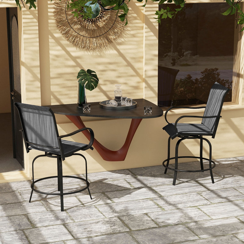 Tabourets de bar d'extérieur avec accoudoirs, ensemble de 2 chaises de patio pivotantes à 360 °, Gray/Black