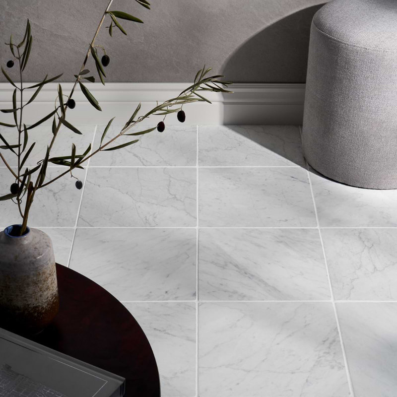Avanti 12x12 Tumbled Marble Tile, Carrara White