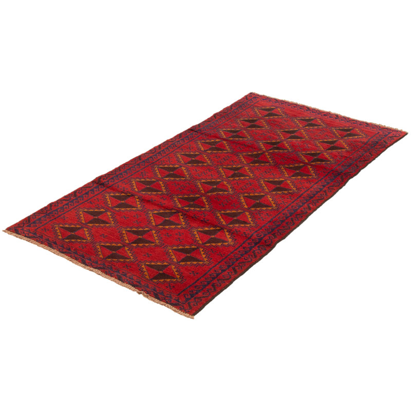 Tapis rouge noué à la main 3 pi 8 po x 6 pi 9 po Teimani