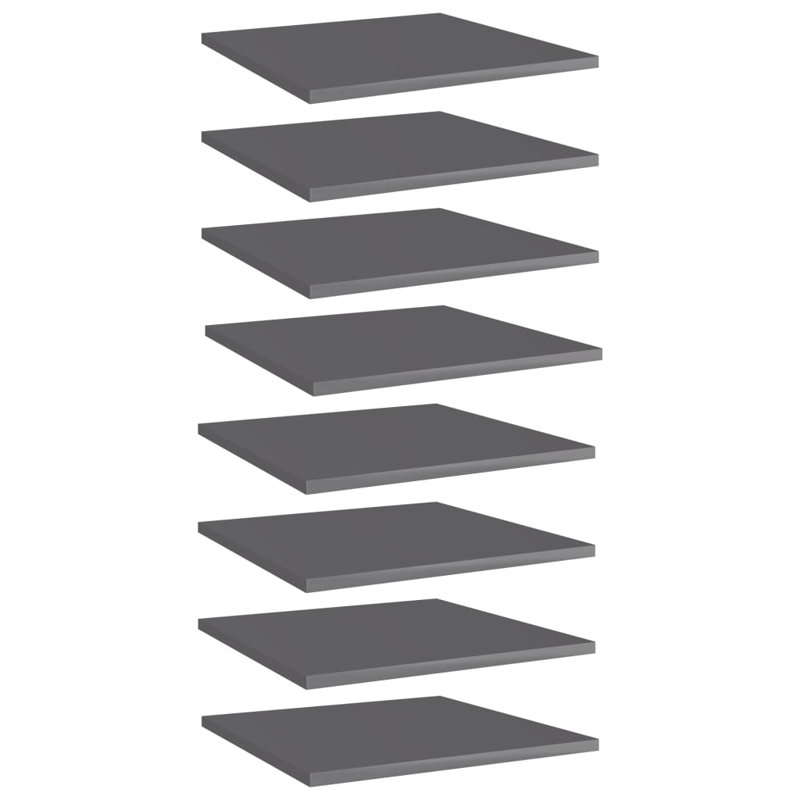 Tablettes pour bibliothèque 8 pièces en bois d'ingénierie, Gris à haute brillance