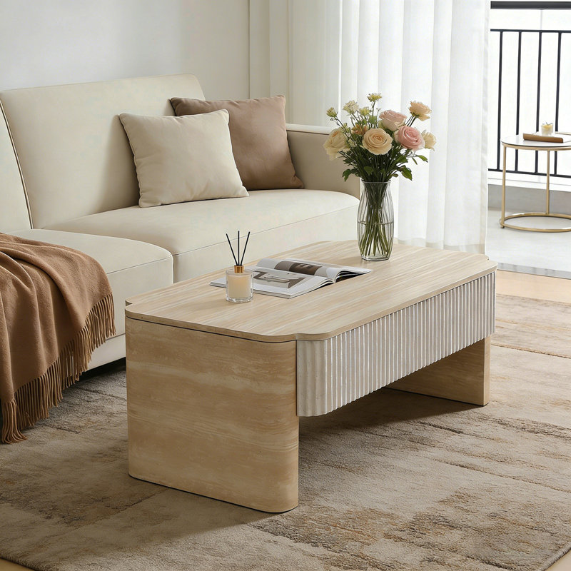 Table basse à plateau relevable, bureau moderne en bois avec rangement caché
