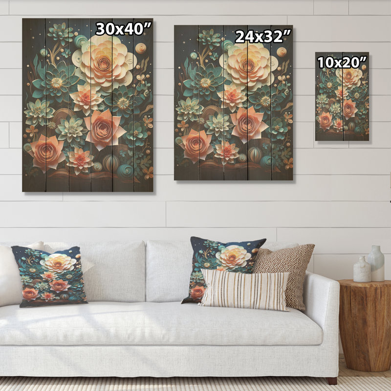Cactus sarcelle crépuscule - Art mural en bois de cactus sur bois de pin naturel, H 32 po x l 24 po