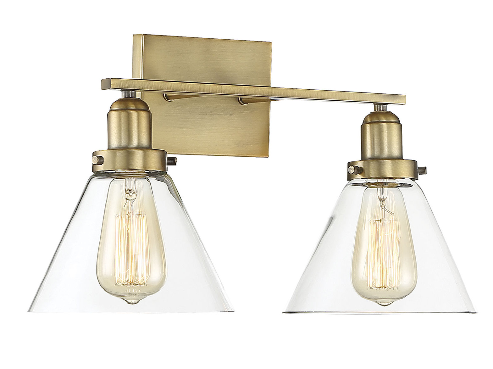 Catalina 2 Light Transparent Dimmable Bath Sconce, Warm Brass