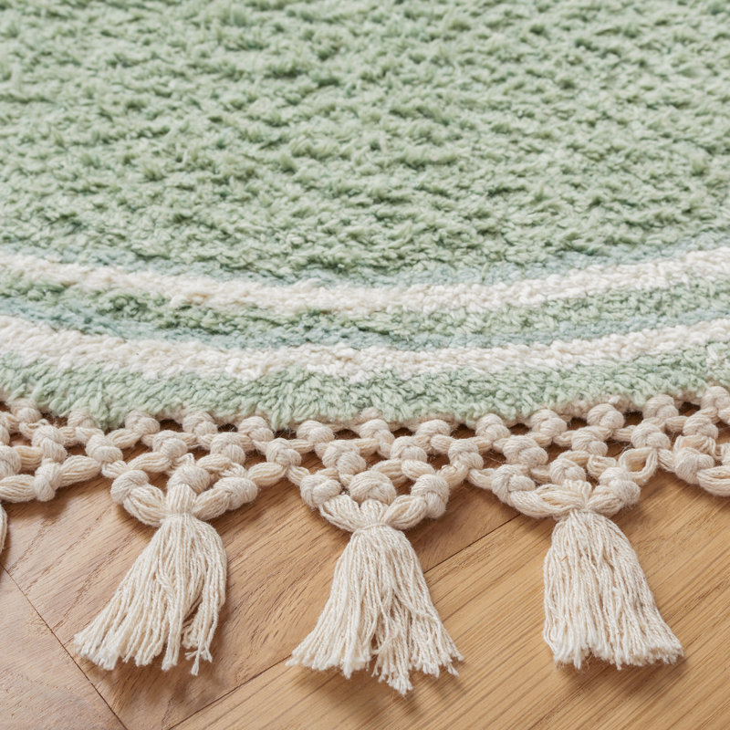 Tapis bleu sarcelle / ivoire en coton tissé à plat Lajoie, Rond 5 pi