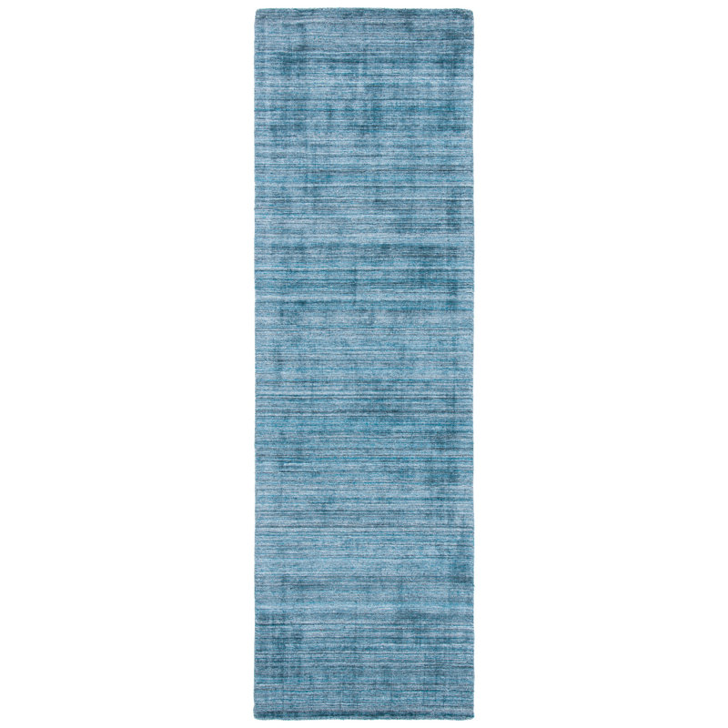 Abbie-Jo Hand Loomed Viscose/Cotton/Wool Solid Color Rug in Teal/Blue, Runner 2'3" x 8'