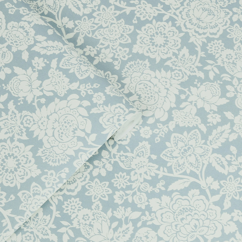 Laura Ashley Trailing Laurissa Pale Ochre Yellow Removable Wallpaper, Pale Seaspray Blue