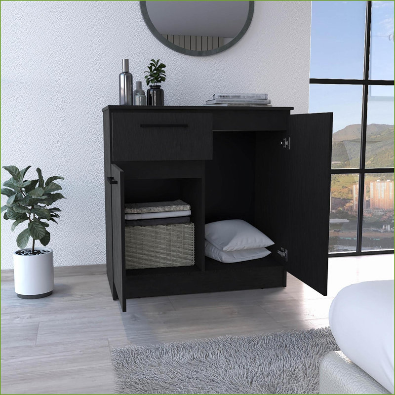 Commodes à 2 portes Rangement à 1 tiroir, moderne | Noir | Bois d'ingénierie, Noir
