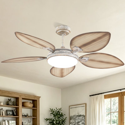 52" Tropical Palm Leaf Dimmable Ceiling Fans 5-blade With Lights And Remote