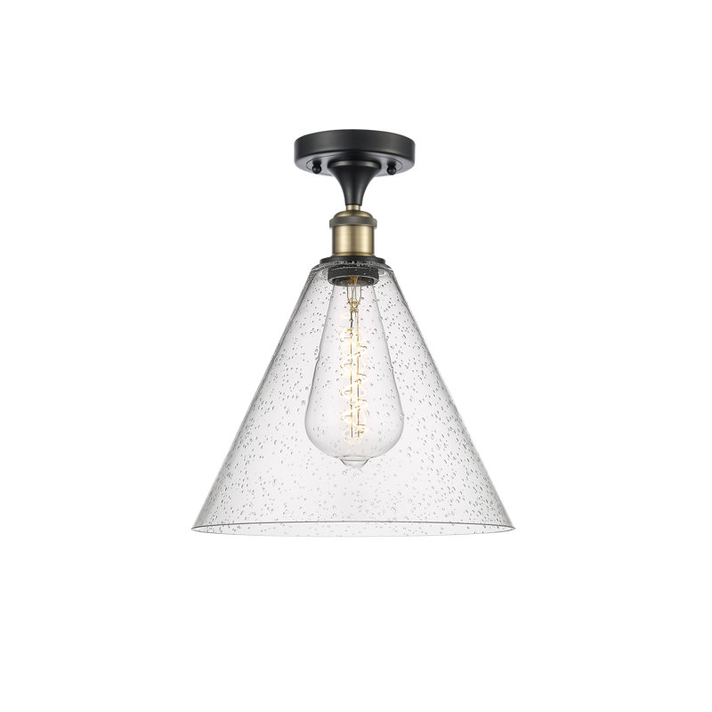Plafonnier semi-encastré 1 lumière Amabl, H 14,75 po x l 12 po x P 12 po, Ampoule non incluse, Noir / laiton antique