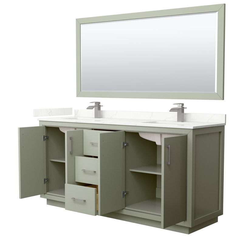72'' W Double Vanity, Giotto Quartz, Light Green, Brushed Nickel