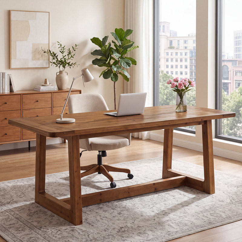 Bureau de bureau en bois massif de 180 cm (71 po), grande table d'écriture pour ordinateur