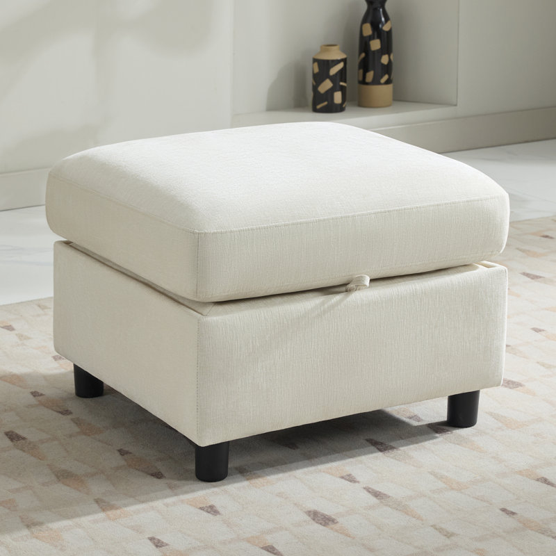 Module de repose-pieds carré avec rangement de 25,6 po pour canapé modulaire modulaire, chenille, Chenille beige