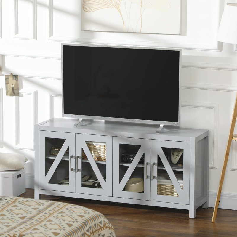 Meuble télé pour téléviseur de 58 po gris avec 4 portes vitrées et tablettes intérieures réglables