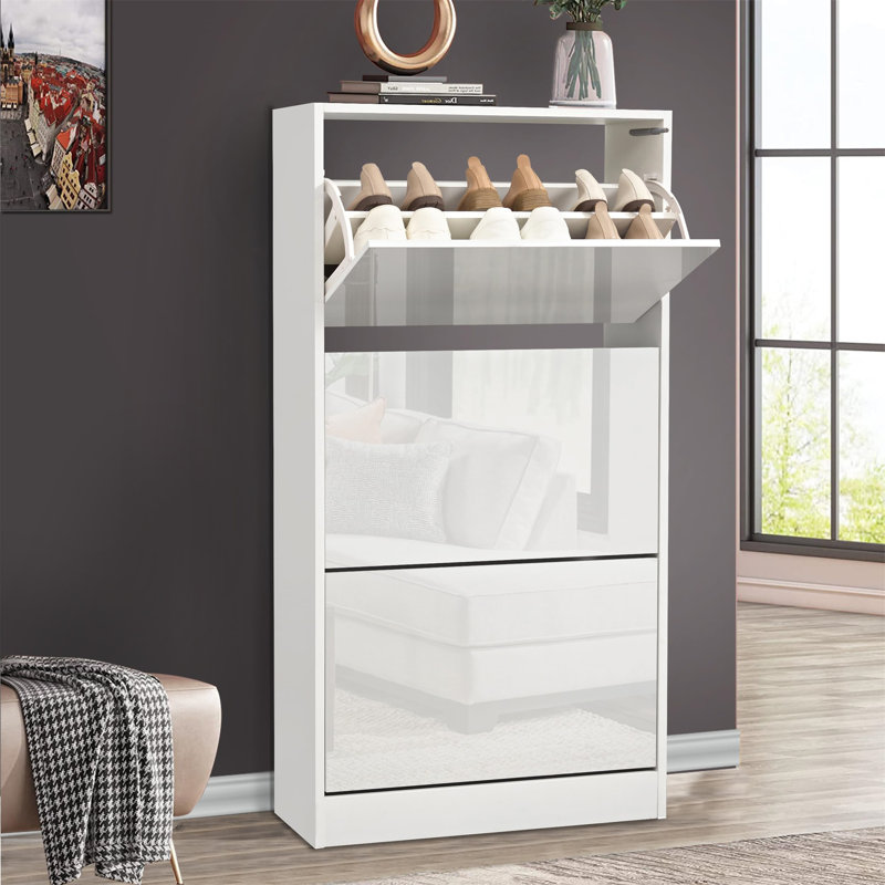 12 Pair Shoe Storage Cabinet, White 