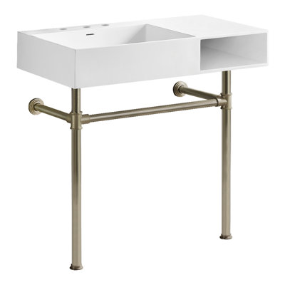 Kingston Brass Aurelius 36-Inch Solid Surface Console Sink With Stainless Steel Legs (8-Inch, 3-Hole)