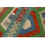Tapis vert / rouge / beige à motif géométrique en laine tissé à plat 3 pi 4 po x 4 pi 10 po Pauletta