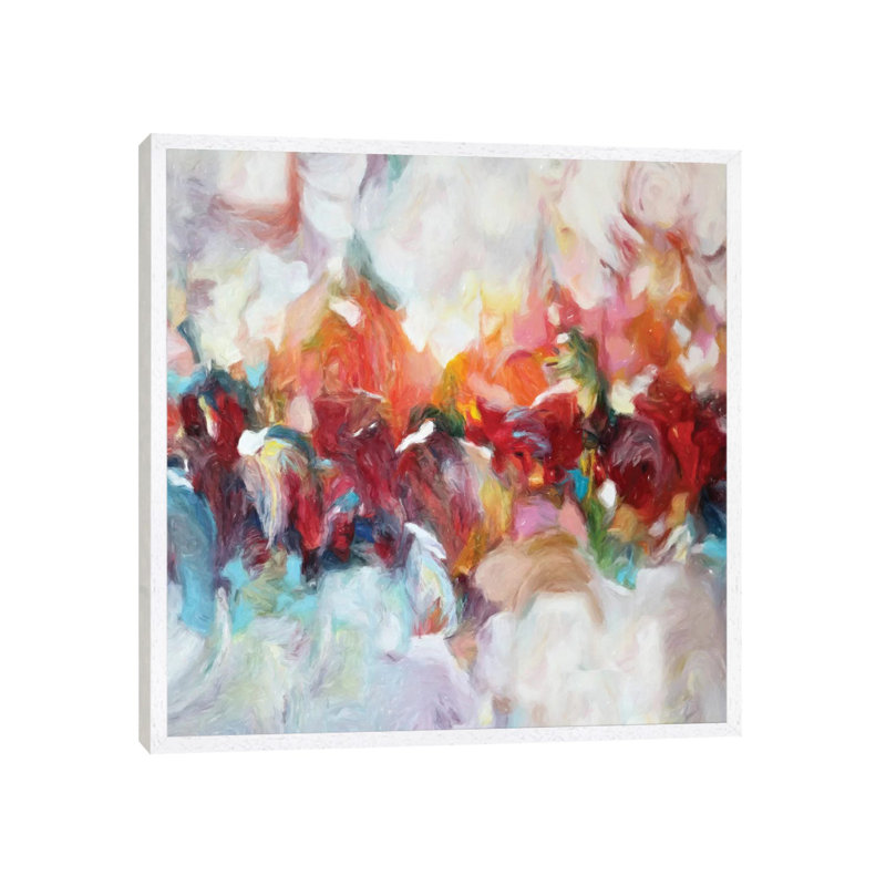 Abstract Flowers by Radiana Christova - Painting on Canvas, White Framed, 93.98cm H x 93.98cm W x 3.81cm D