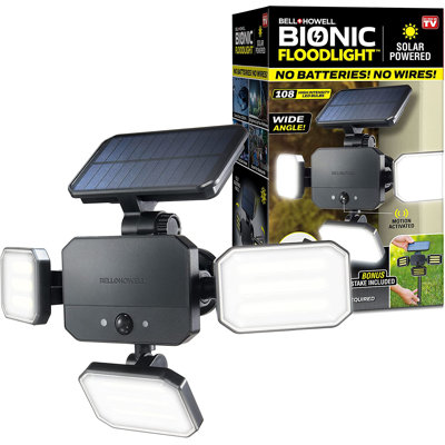 Bell+Howell Bionic Solar Powered Floodlight with Remote Control, Wide Angle and Motion Activated