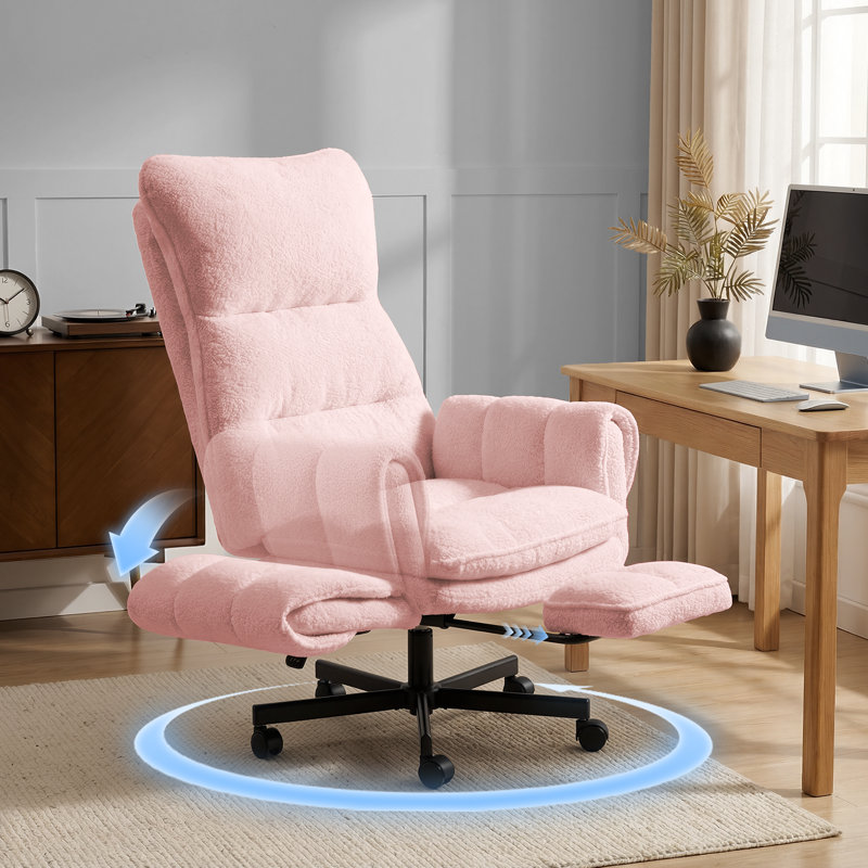 Big and Tall Teddy Office Chair, Flip Armrests for Pets & Cross Legged Sitting, Executive Ergonomic Computer Gaming Chair with Foot Rest