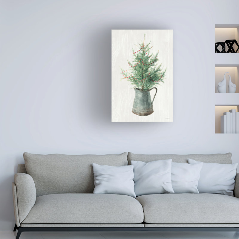 White and Green Christmas Tree Canvas Art in Wooden Frame