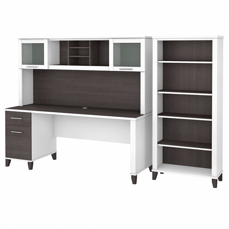 Bureau avec huche Ovia, Gris orage / Blanc