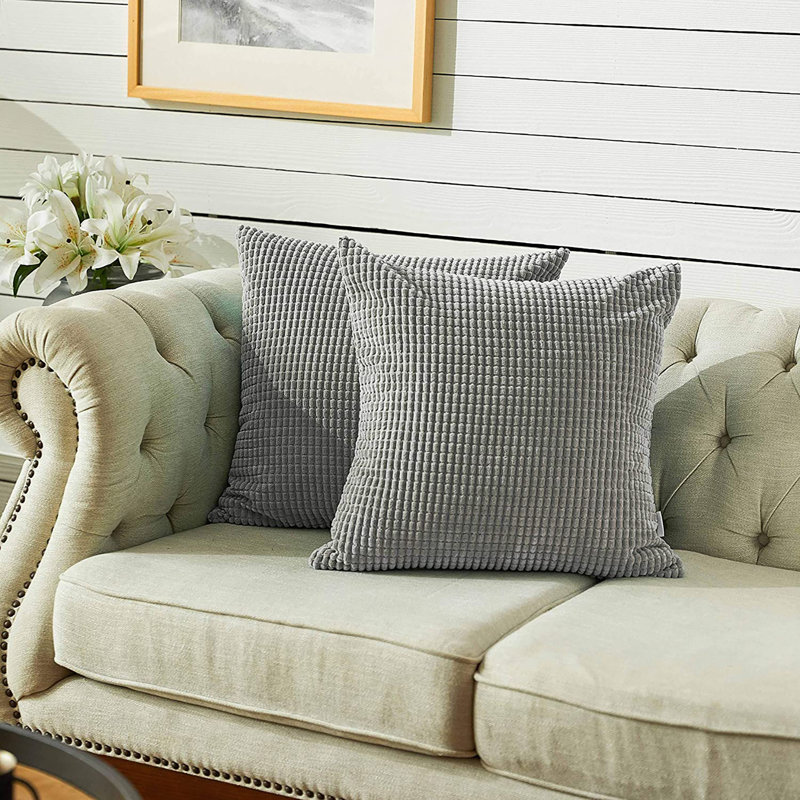 Housse de coussin carré à carreaux, 16 po x 16 po, Gris foncé