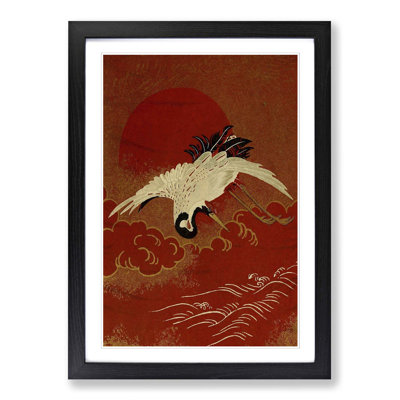 Japanese Oriental Crane Flying over the Sea - Framed Print
