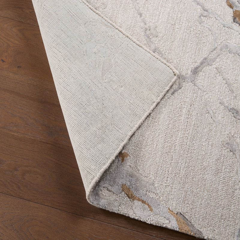 Tapis d'intérieur ivoire / brun touffeté à la main Aekerly, Rectangle 13 pi x 18 pi