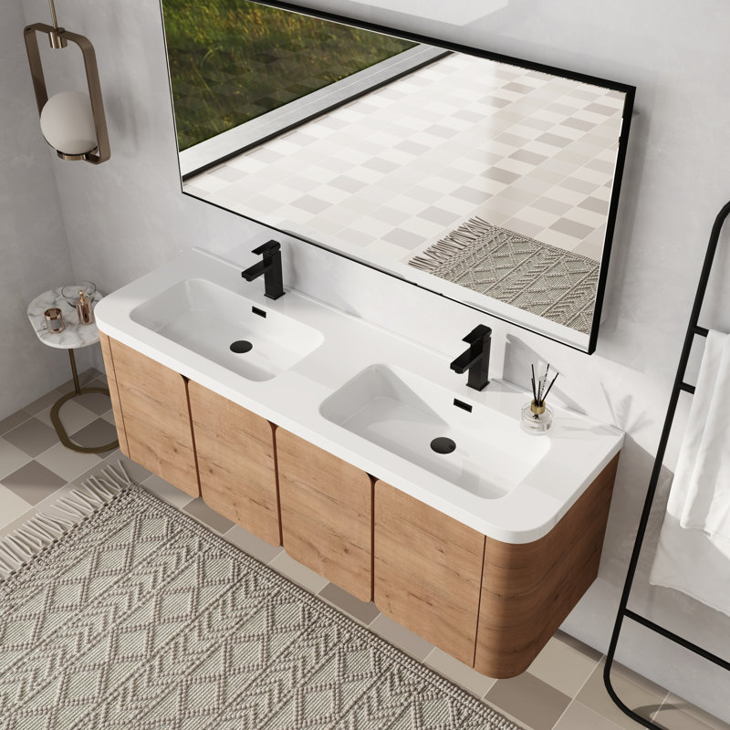 Meuble-lavabo double 60 po avec plateau en résine, 60"