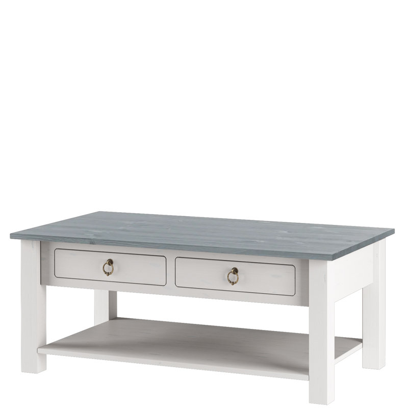 Embry Solid Wood Four Leg Coffee Table with Storage, White, Grey
