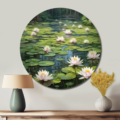 «Magical Lotus Lily Pad Pond», art mural floral rond en métal