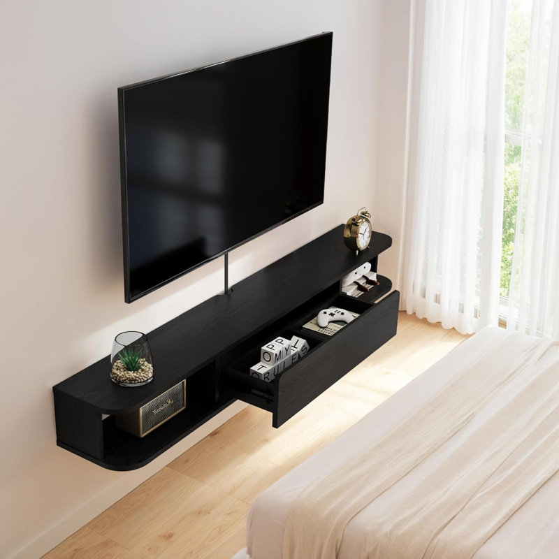 Meuble télé flottant avec tiroir et meuble télé mural, H 7,04 po x L 74,8 po x l 9,76 po